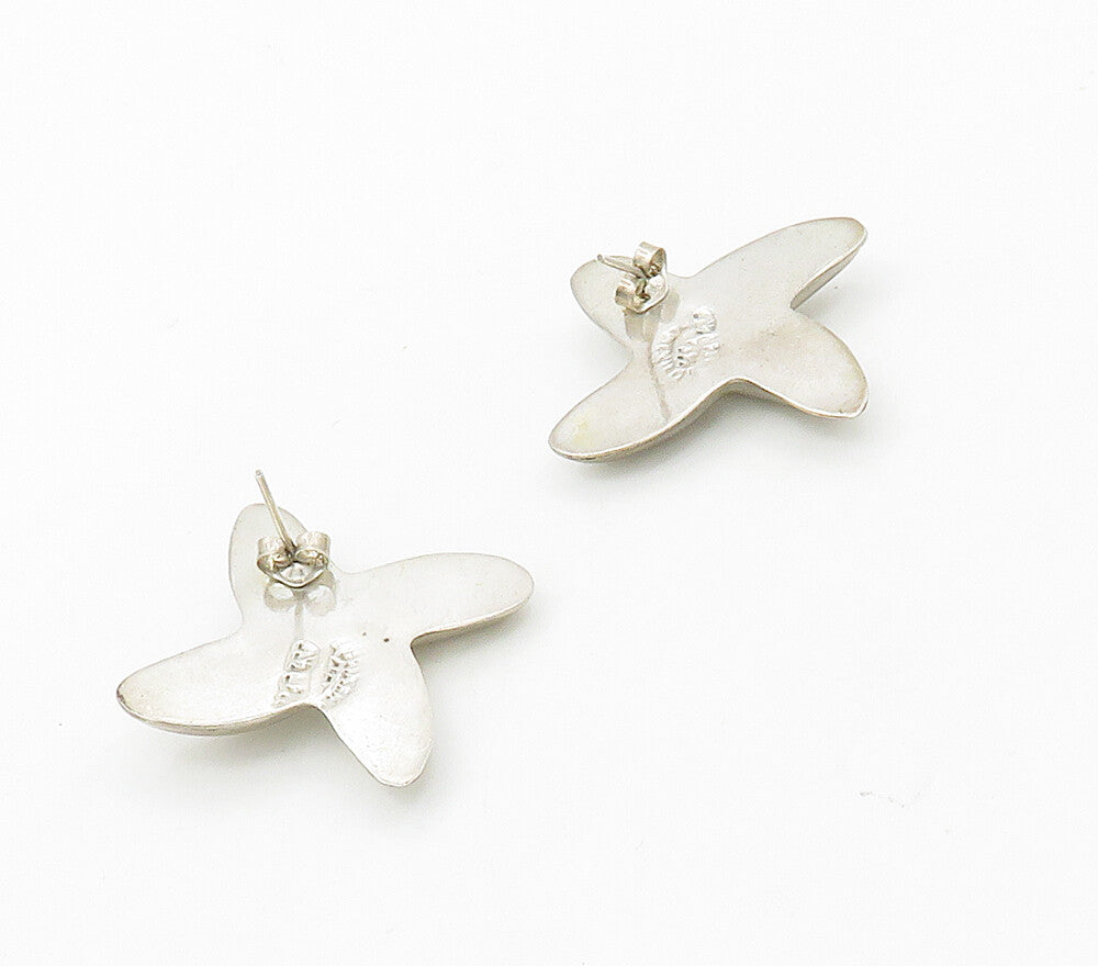 MEXICO 925 Sterling Silver  Vintage Shiny Smooth Crossed Drop Earrings  EG8442