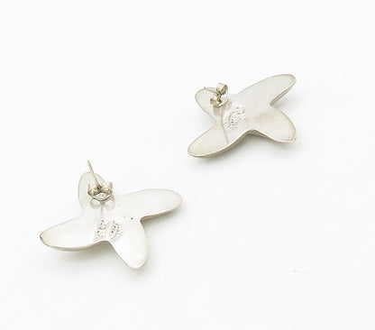 MEXICO 925 Sterling Silver  Vintage Shiny Smooth Crossed Drop Earrings  EG8442