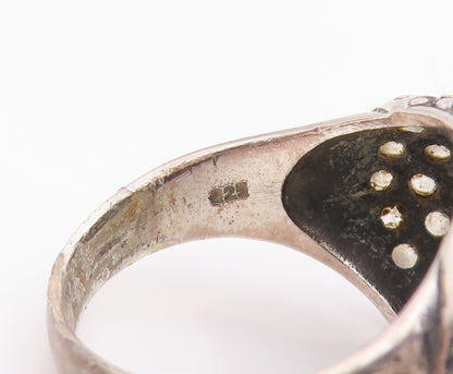 925 Sterling Silver Vintage Ring White & Black CZ Cluster Dome  Sz 8.5  RG34195