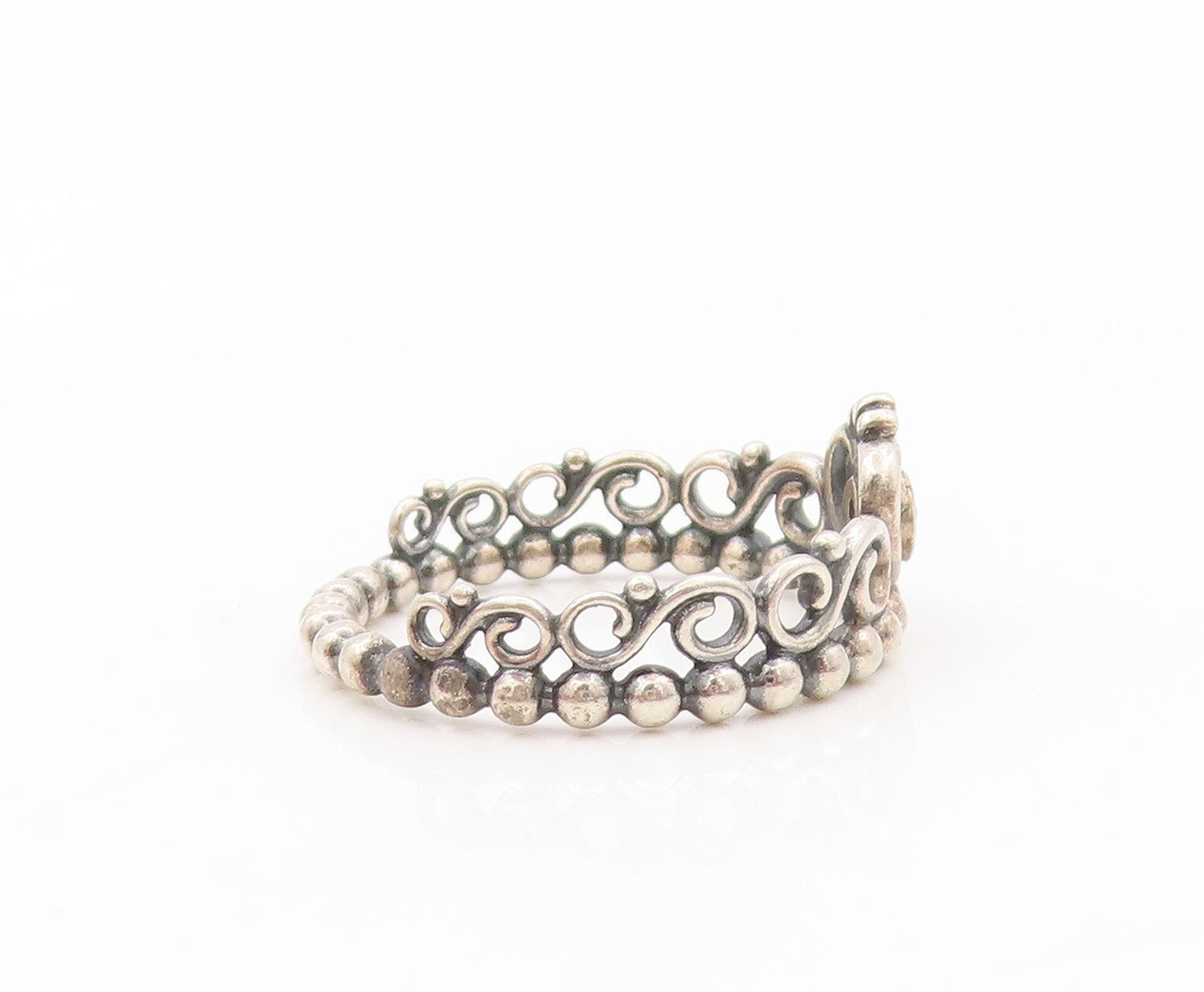 925 Sterling Silver Vintage Ring PANDORA CZ Heart Cutout Tieara  SZ 8.5  RG31968