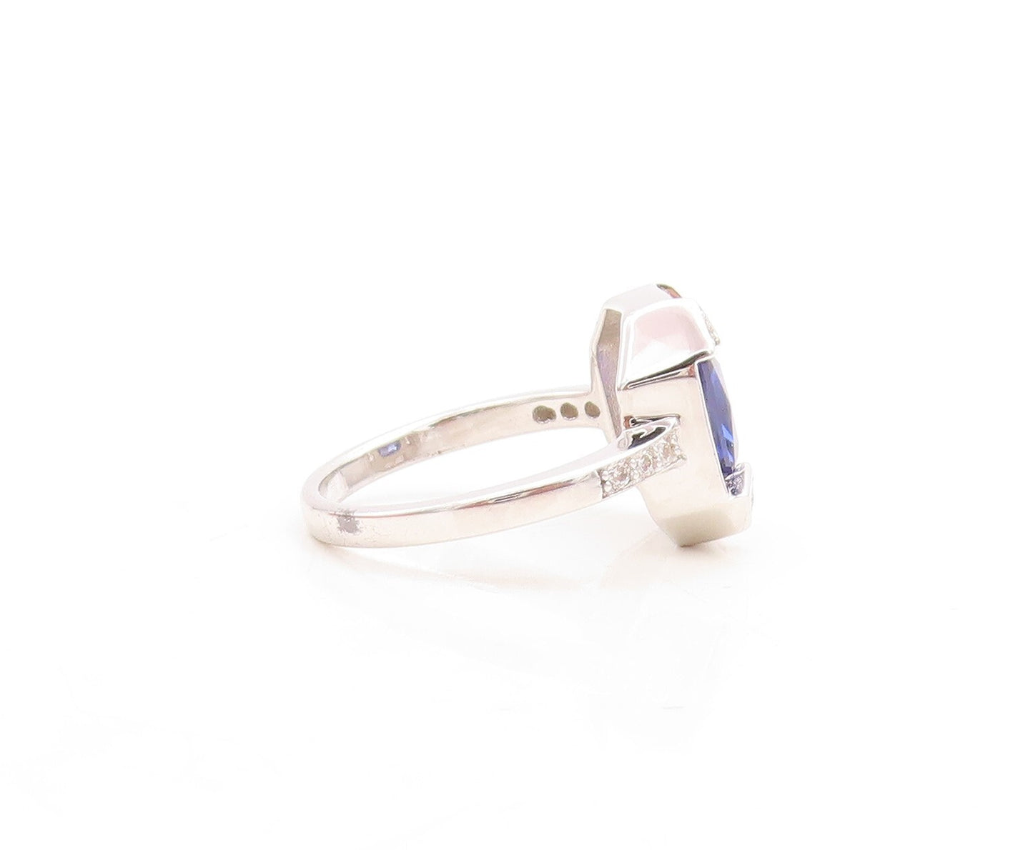 925 Sterling Silver Vintage Ring Rectangle Sapphire Halo CZ Frame  Sz 7  RG30111