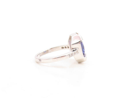 925 Sterling Silver Vintage Ring Rectangle Sapphire Halo CZ Frame  Sz 7  RG30111
