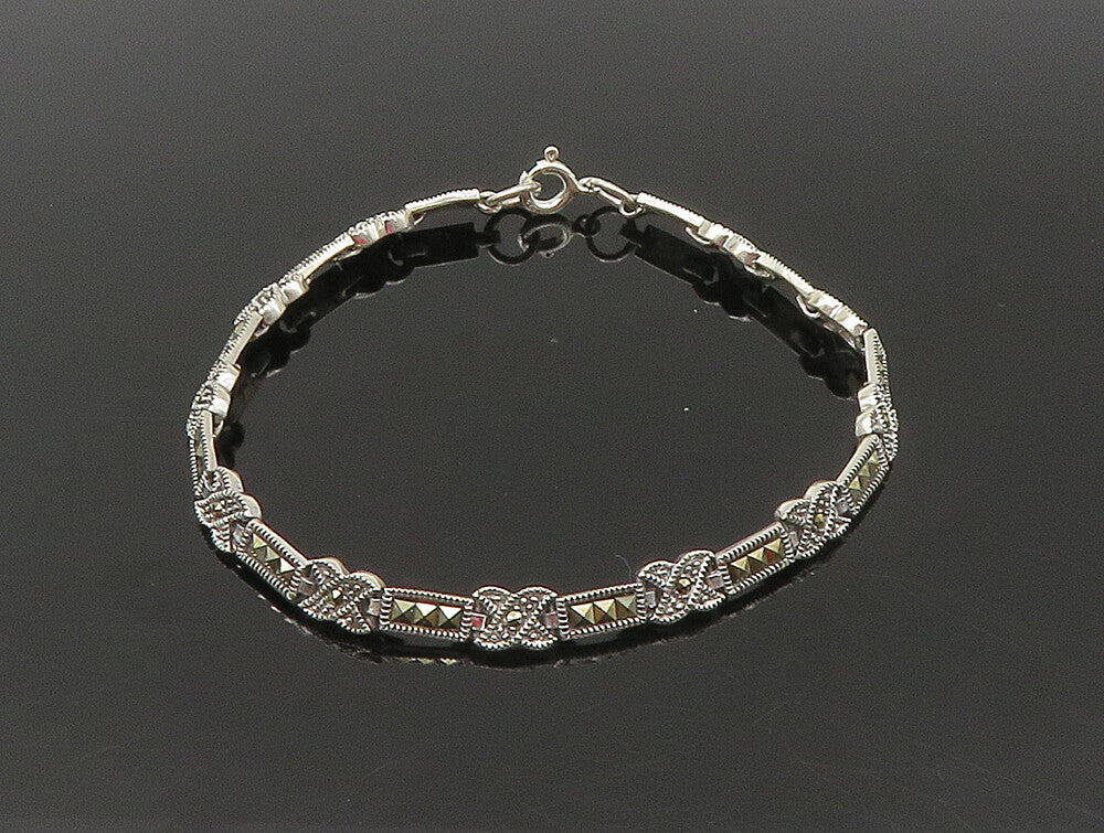 925 Sterling Silver  Marcasite Linked XO Chain Bracelet  BT1063