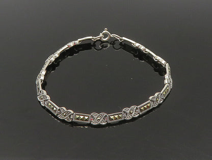 925 Sterling Silver  Marcasite Linked XO Chain Bracelet  BT1063