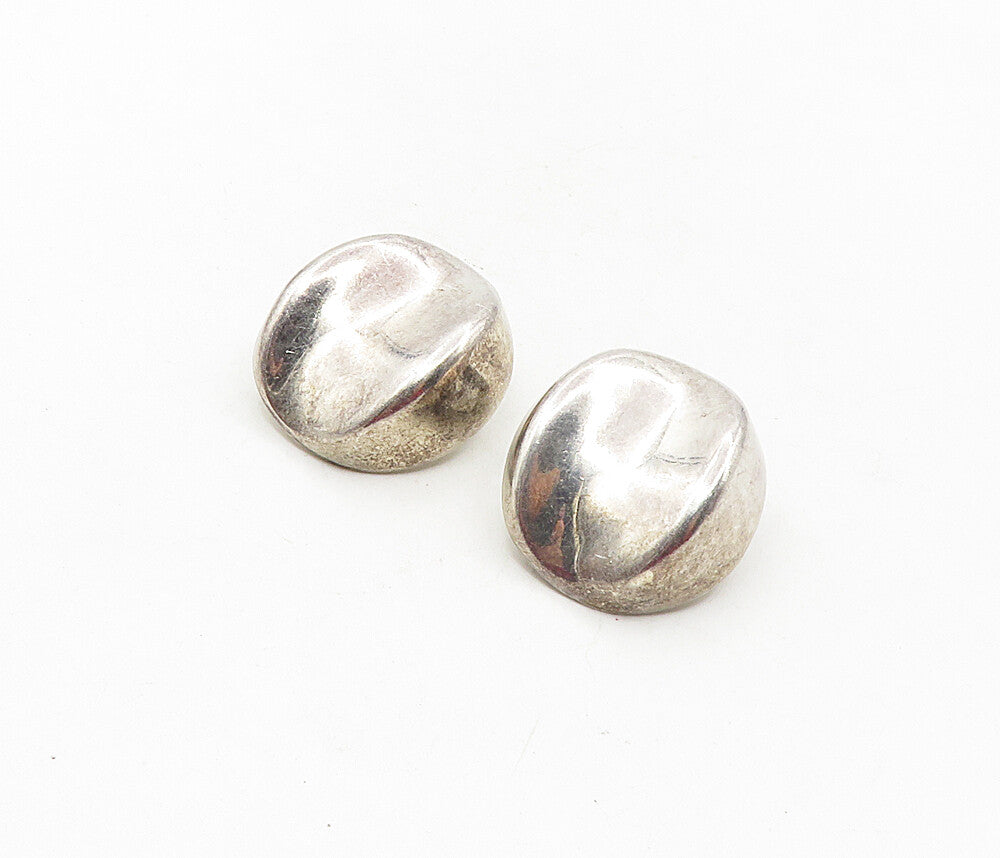 MEXICO 925 Sterling Silver  Vintage Shiny Concave Non Pierce Earrings  EG4784