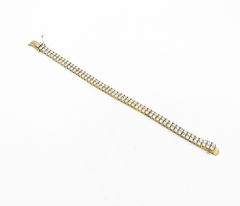925 Sterling Silver  Cubic Zirconia 2 Row Gold Plated Tennis Bracelet  BT1719