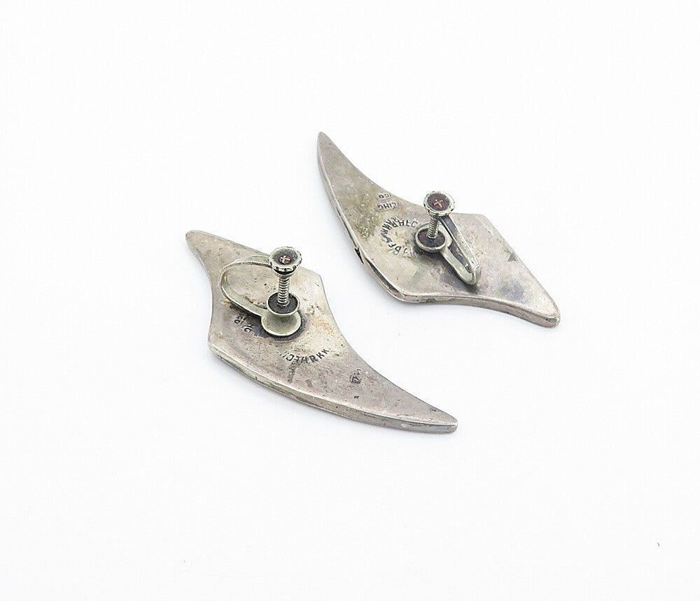 MEXICO 925 Silver  Vintage Dark Tone Cutout Pattern Non Pierce Earrings EG3329