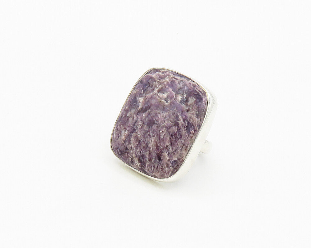 925 Sterling Silver  Charoite Shiny Square Cocktail Ring Sz 9  RG17770