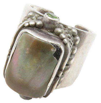 SAJEN 925 Silver  Vintage Abalone Shell & Peridot Cocktail Ring Sz 6.5 RG12729