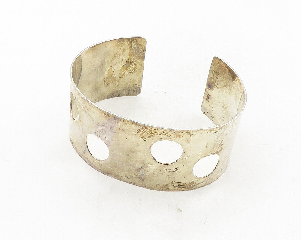 925 Sterling Silver  Vintage Cutout Circle Pattern Shiny Cuff Bracelet  BT4204