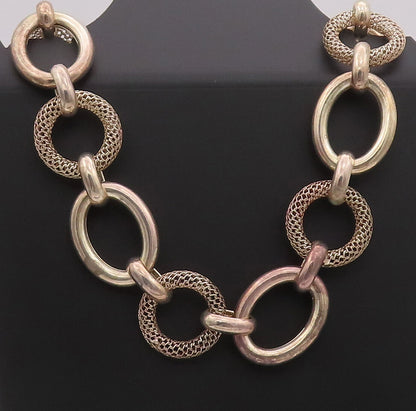 925 Sterling Silver Vintage Necklace Large Carved Solid Rings Link Chain  NE4255