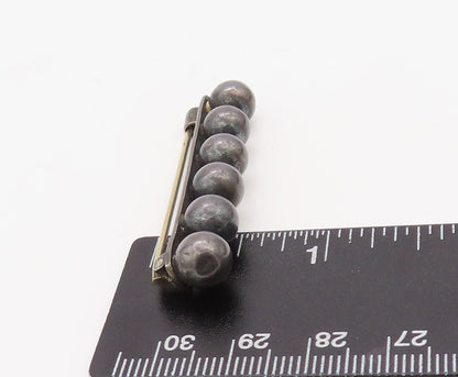 925 Sterling Silver Vintage Brooch Pin Antique Dark Tone Bead Row   BP11221