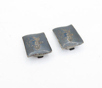 SIAM 925 Sterling Silver  Vintage Niello Dancer Non Pierce Earrings  EG2893