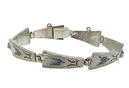 TAXCO MEXICO 925 Silver  Vintage Inlaid Abalone Shell Chain Bracelet  BT2026