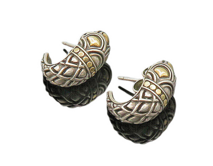 JOHN HARDY 925 Silver & 18K GOLD  Vintage 2 Tone Curve Drop Earrings  EG10792