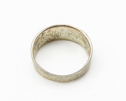 925 Sterling Silver  Vintage Dark Tone Enamel Detail Band Ring Sz 8  RG10304