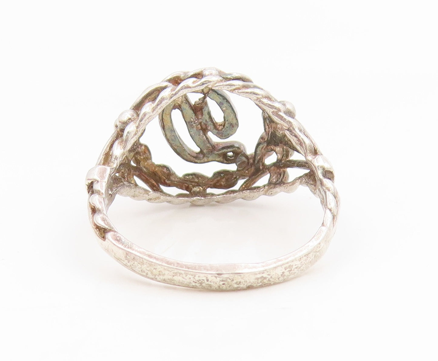 925 Sterling Silver Vintage Ring Letter D Initial Twisted Rope Band Sz 6 RG35298