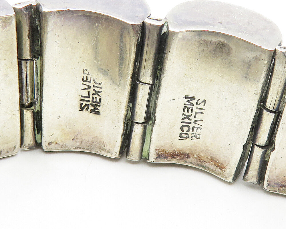 MEXICO 925 Silver Vintage Hollow Etched Dome Hinge Chain Bracelet BT6673