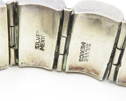 MEXICO 925 Silver Vintage Hollow Etched Dome Hinge Chain Bracelet BT6673