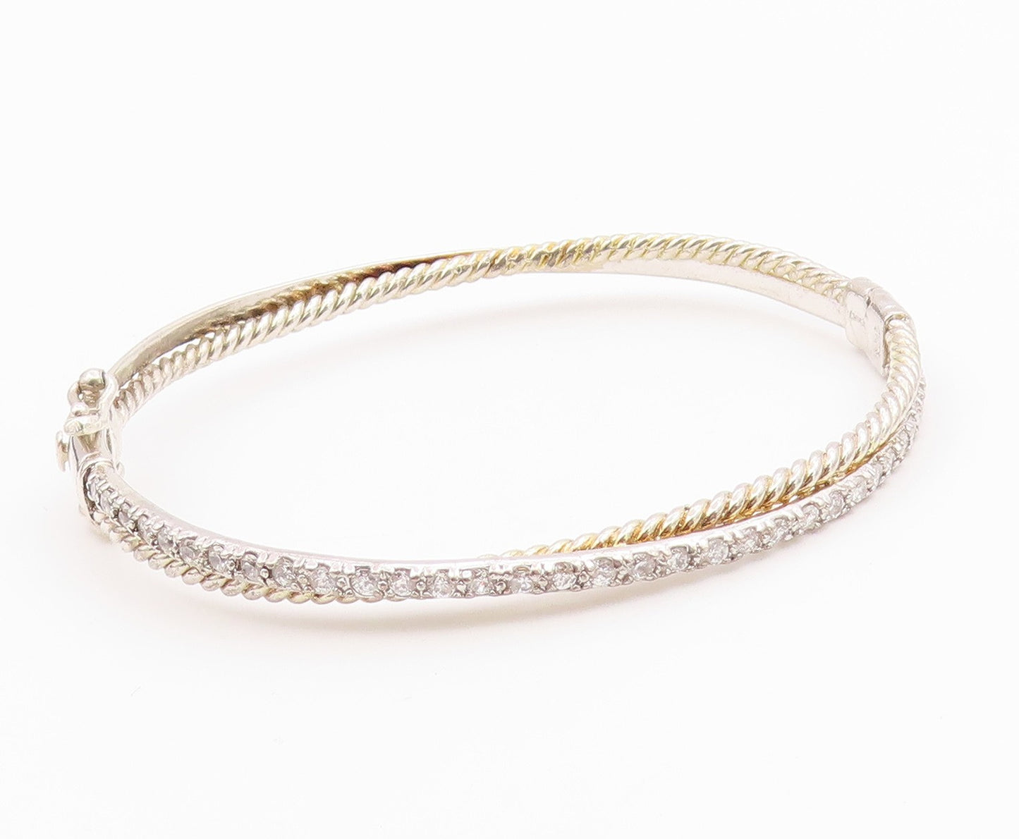 925 Sterling Silver  Vintage 2 Twisted Rope Round Sapphire Bracelet  BT9889
