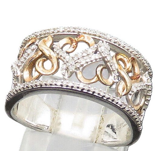 925 Silver  Vintage Shiny Genuine Diamonds Love Hearts Band Ring Sz 7  RG20863