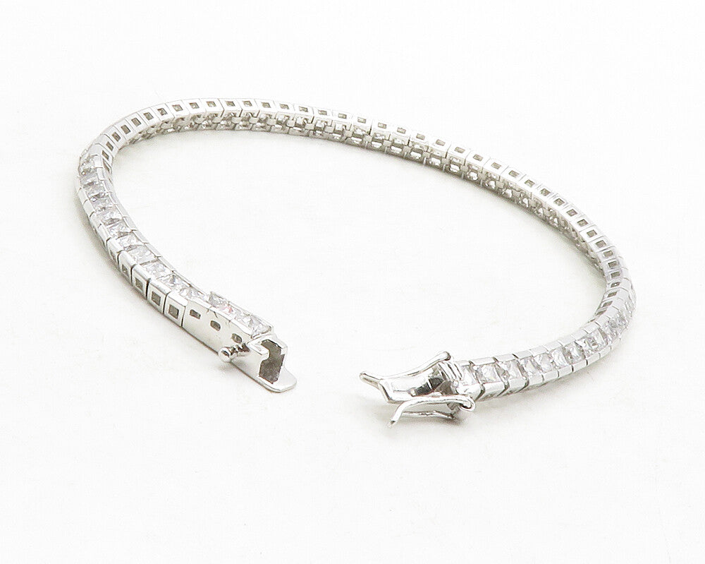 925 Sterling Silver  Sparkling Cubic Zirconia Square Tennis Bracelet  BT4977