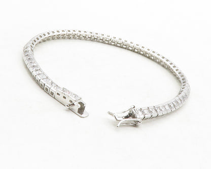 925 Sterling Silver  Sparkling Cubic Zirconia Square Tennis Bracelet  BT4977