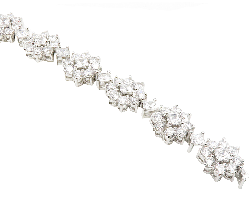 925 Sterling Silver  Sparkling Cubic Zirconia Floral Chain Bracelet  BT5712
