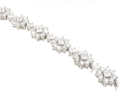 925 Sterling Silver  Sparkling Cubic Zirconia Floral Chain Bracelet  BT5712