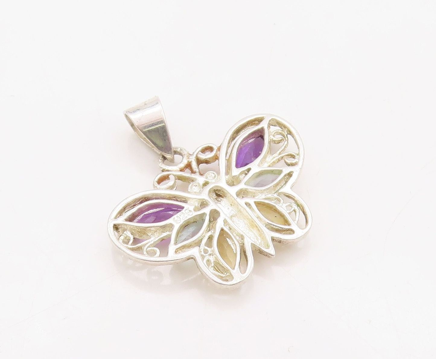 925 Sterling Silver Vintage Pendant Amethyst Topaz Citrine Butterfly   PT23651