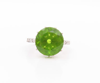925 Sterling Silver Vintage Ring Modernist Round Peridot & CZ  Sz 6  RG32434