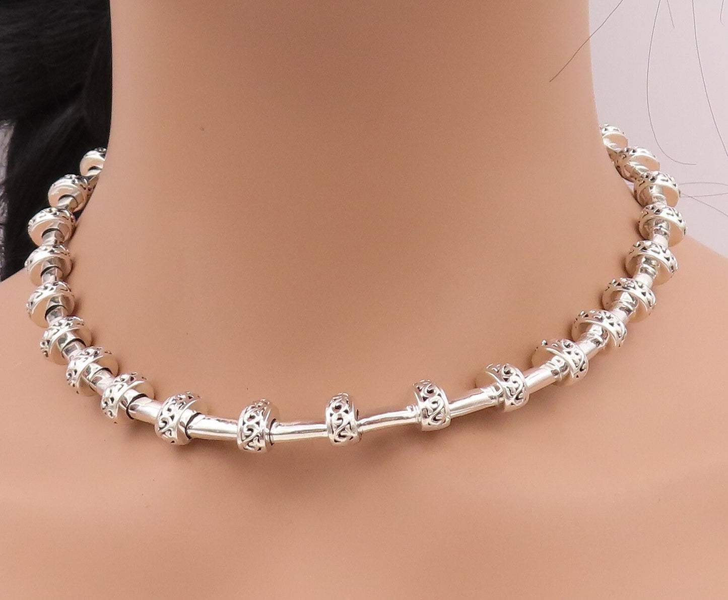 14k Gold 925 Sterling Silver Vintage Necklace KRYPELL Swirly Carved Bead  NE4352