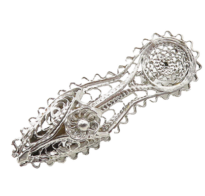 925 Sterling Silver  Vintage Shiny Filigree Swirl Slipper Brooch Pin  BP7724