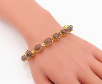 925 Sterling Silver Vintage Bracelet Gold Plated Cabochon Smoky Quartz  BT10776