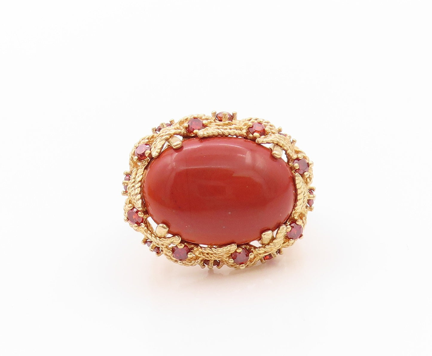 925 Sterling Silver Vintage Ring Gold Plated Carnelian & Garnet  Sz 5  RG32607