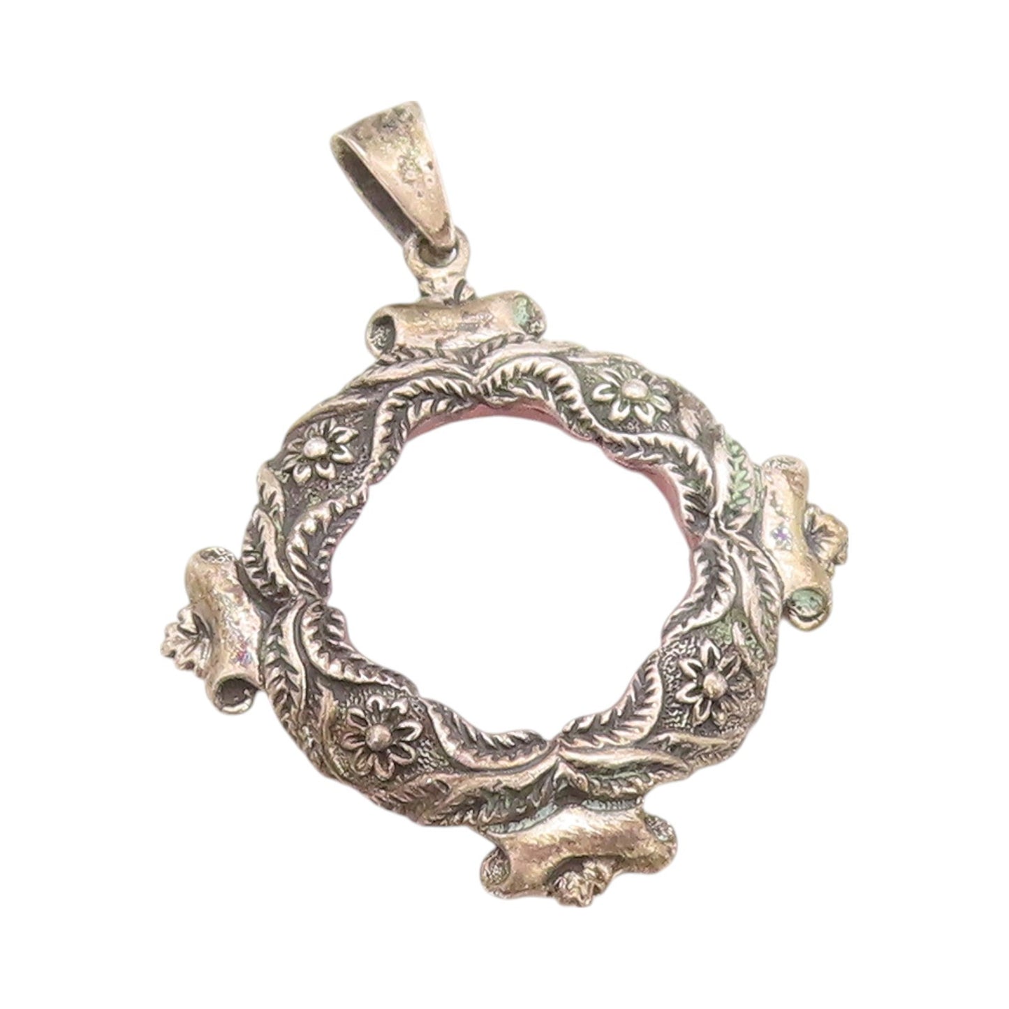 925 Sterling Silver Vintage Pendant Antique Dark Tone Floral Frame  PT24084