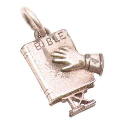 925 Sterling Silver  Vintage Petite Hand On Bible Drop Pendant  PT16722