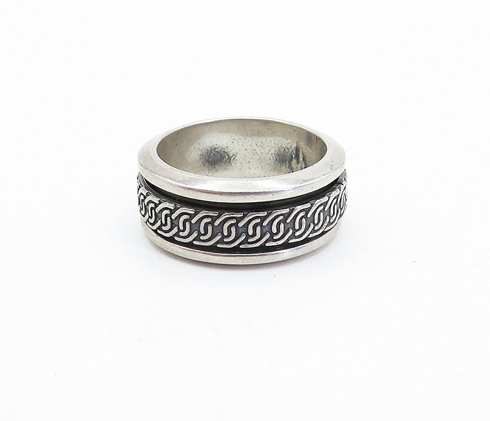 925 Sterling Silver  Vintage Dark Tone Link Pattern Spinner Ring Sz 9  RG3641