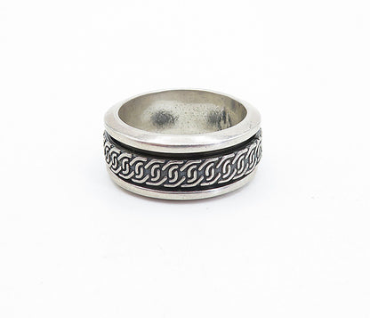 925 Sterling Silver  Vintage Dark Tone Link Pattern Spinner Ring Sz 9  RG3641