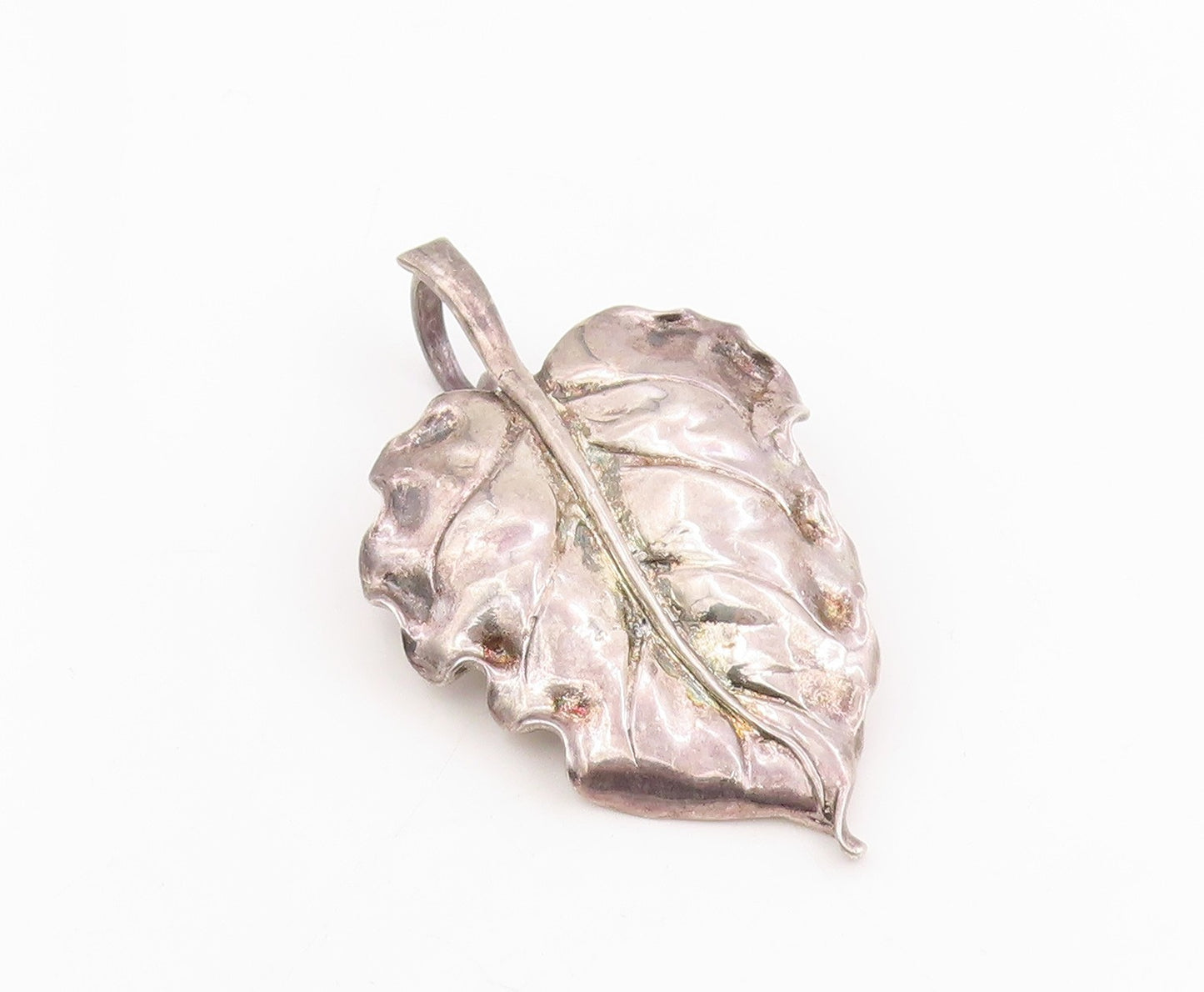 925 Sterling Silver Vintage Pendant Modernist Solid Grape Leaf locket  PT25773