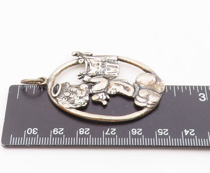 925 Sterling Silver  Vintage Baby Angel Rejoice Etched Drop Pendant  PT6415