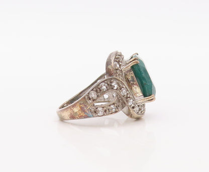 925 Sterling Silver Vintage Ring Square Cut Gemstone & CZ Inlay  Sz 7  RG30597