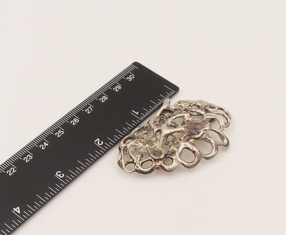 925 Sterling Silver  Vintage Modernist Openwork Floral Brooch Pin  BP10208