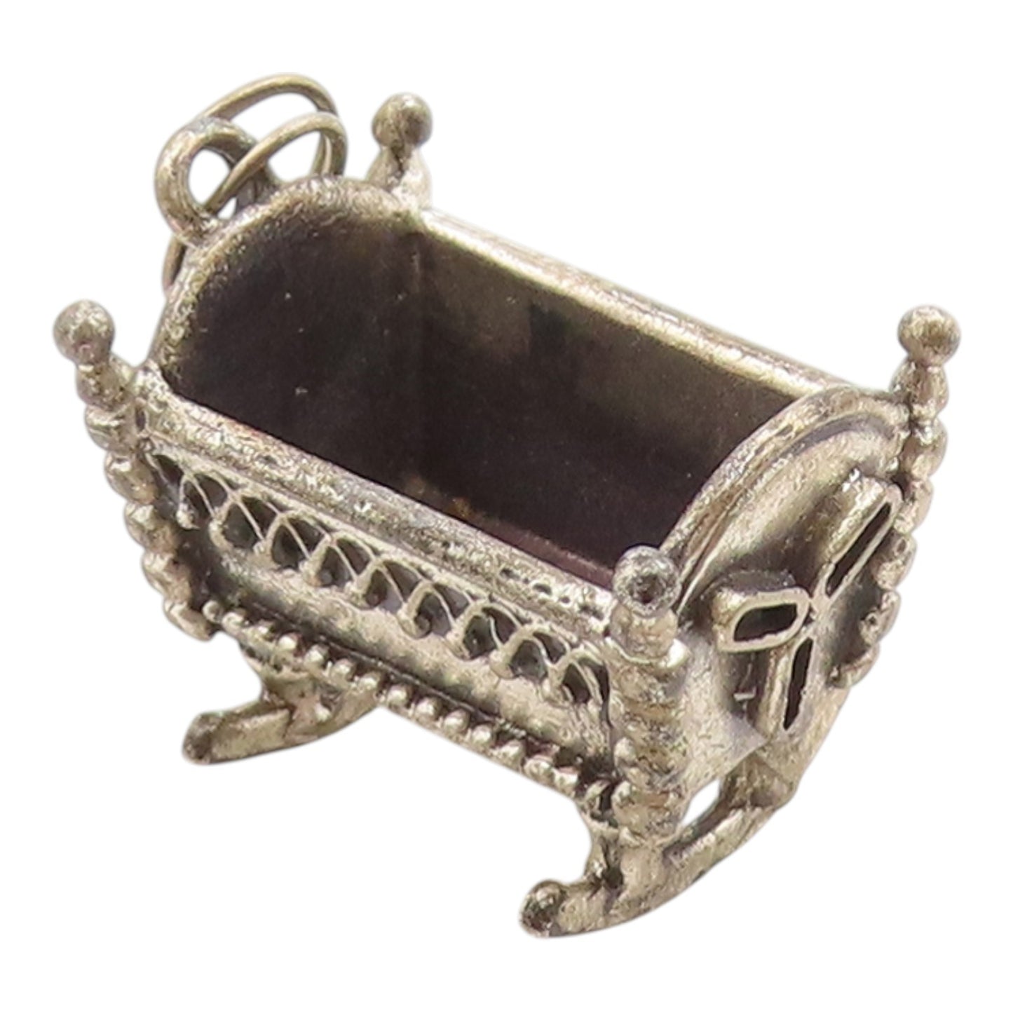 925 Sterling Silver Vintage Pendant BEAU Miniature Rocking Baby Cradle  PT26265