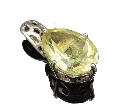925 Sterling Silver  Vintage Prong Set Yellow Topaz Drop Pendant  PT21659