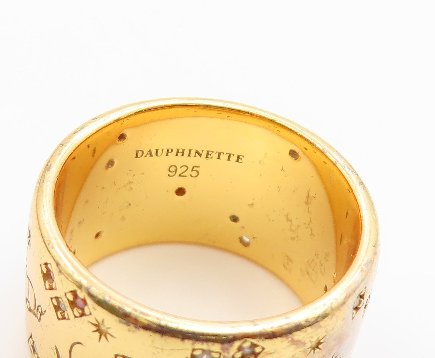 925 Sterling Silver Vintage Ring Gold Plated DAUPHINETTE CZ Band  Sz 7  RG36709
