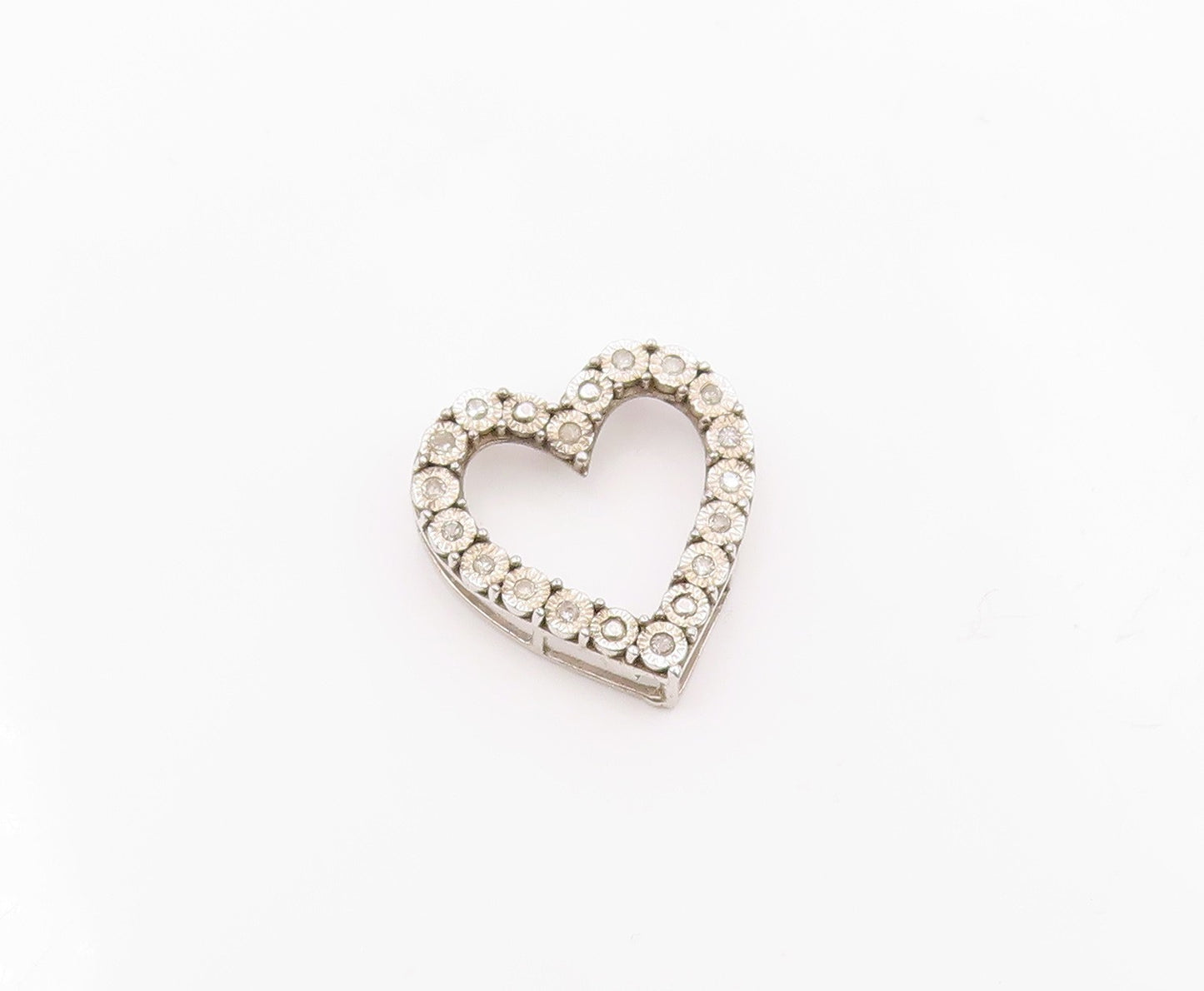 925 Sterling Silver  Vintage Genuine Diamonds Open Love Heart Pendant  PT13111