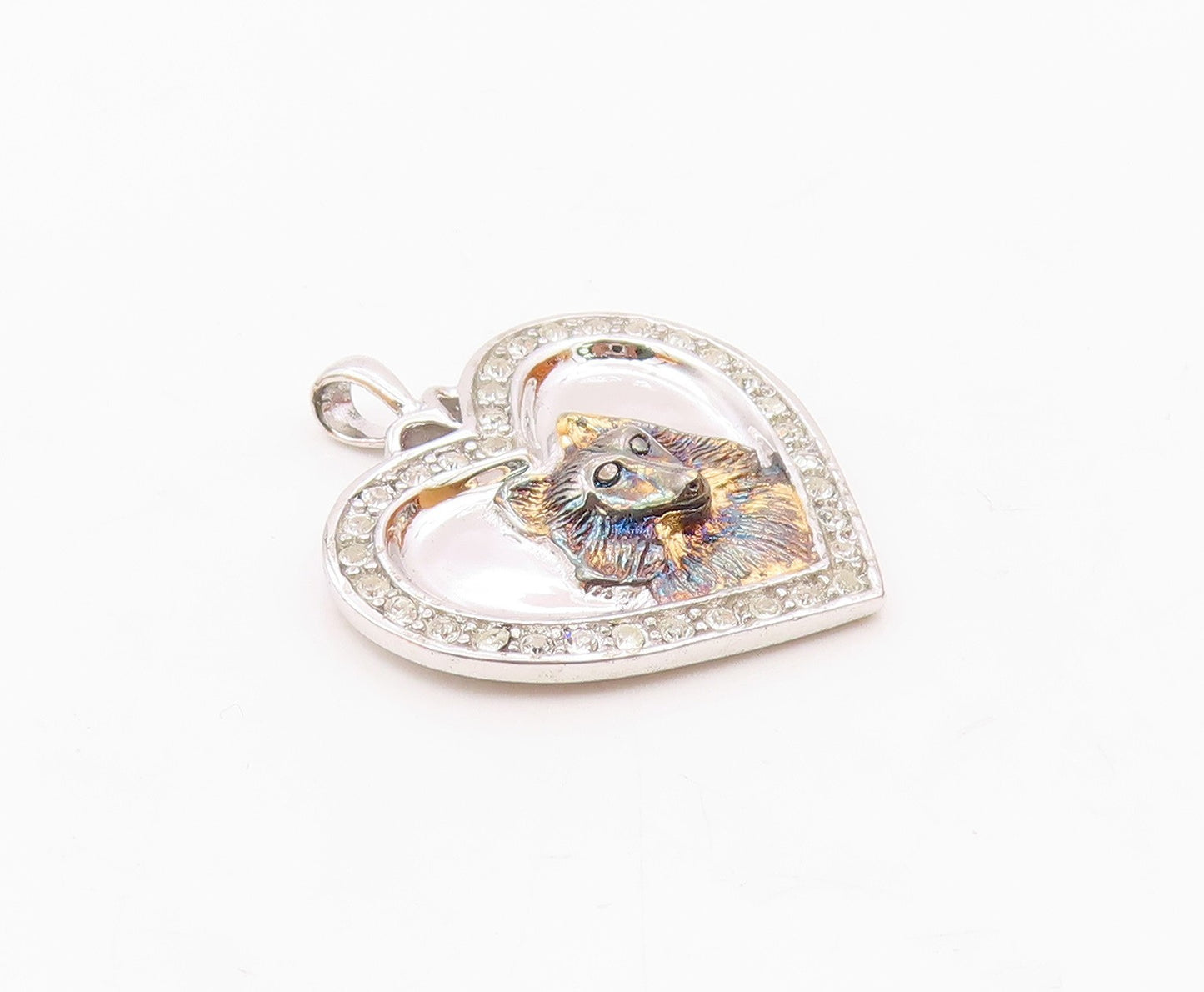 925 Silver  Vintage Carved Dog Cubic Zirconia Love Heart Pendant  PT20097