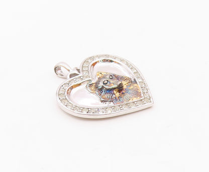 925 Silver  Vintage Carved Dog Cubic Zirconia Love Heart Pendant  PT20097