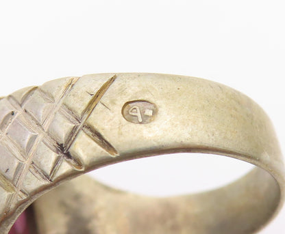 925 Sterling Silver Vintage Ring Cabochon Ruby Statement Band  Sz 10  RG36458